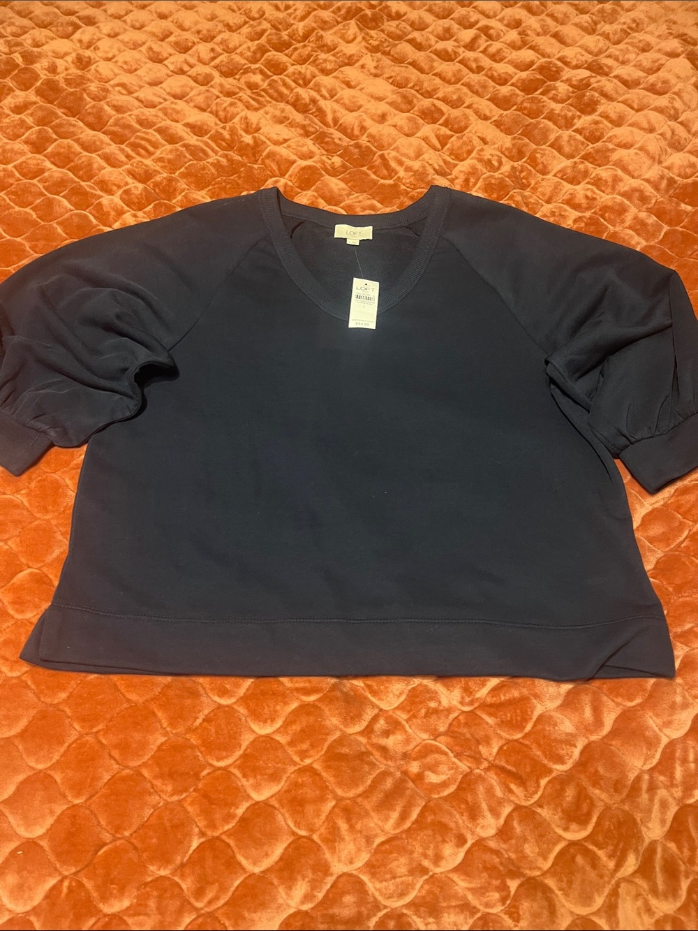 Loft Navy blueV-Neck Puff Sleeve Sweatshirt